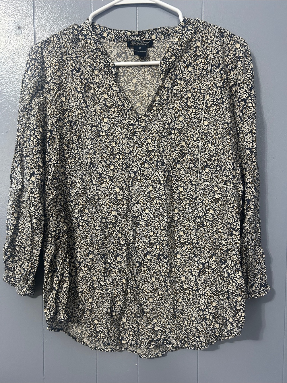 Lucky Brand Black and White Floral V-Neck Blouse